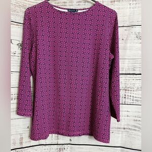 Melly M Top Womens Size large Geo print Nylon Blend Made in USA UPF Resort Golf